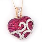 14K 4.15 CTW Pave Ruby Heart & Diamond Pendant
