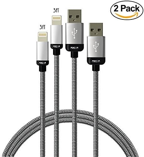 Winky(TM) 2Pack 3FT Extra Long Nylon Braided 8Pin to USB Power Cable Cord with Aluminum Heads for iPhone 6/6s/6 Plus/6s Plus/5/5c/5s, iPod Nano 7 iPod Touch 5 (2 x3ft Grey)