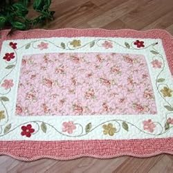 Shabby Chic Pink Embroid/Qulited Bath Rug/Mat 20"x30"