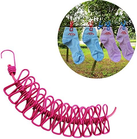 Portable Windproof Clothesline for Outdoor Indoor Home Travel Drying Random (pink)