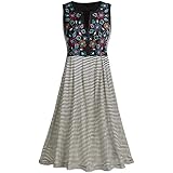 Women's Flower Power Black And White Striped Sleeveless Dress