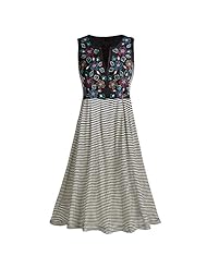 A-line Striped Print Fitted Summer Cotton Sleeveless  Dress