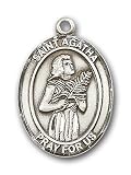 Sterling Silver St. Agatha Pendant with Stainless Silver Heavy Curb Chain 24 inch