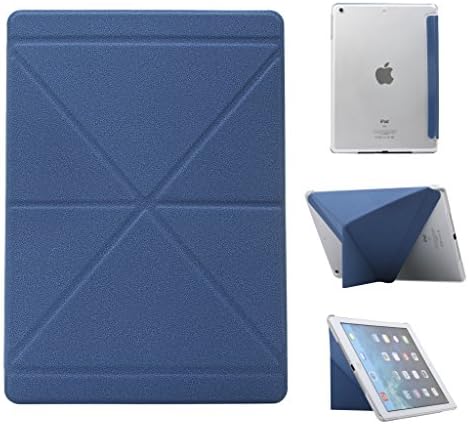 AESTAR Slim-Fit iPad Air 2 Folding Case Folio PU Leather Flip Cover with Fold-able Clear Back [Tablet Desk Adjustable Stand Feature] for Apple iPad Mini Air 2 iPad 6th Generation (Premium Blue)