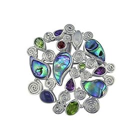 Sterling Silver Multi-Stone and Paua Shell Pin Pendant by Sajen by Sajen Sterling Silver