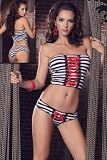 Stripe Tube Top W/ Lace Up Fronts & Full Back Bikini