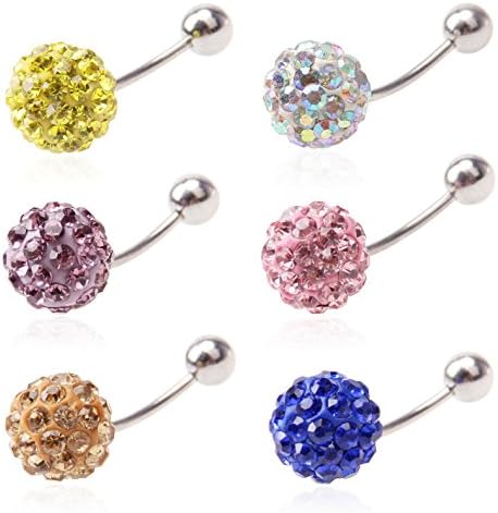 Wholesale 12pcs Surgical Steel Crystal Belly Button Ring Shamballa Inspired By Yuan mutang