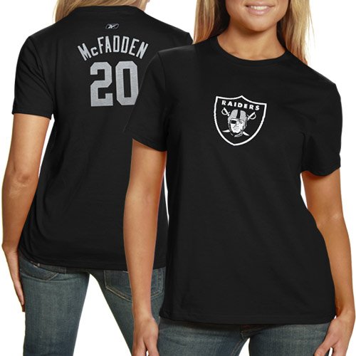Reebok Oakland Raiders #20 Darren McFadden Ladies Black Net Player T-shirt (X-Large)