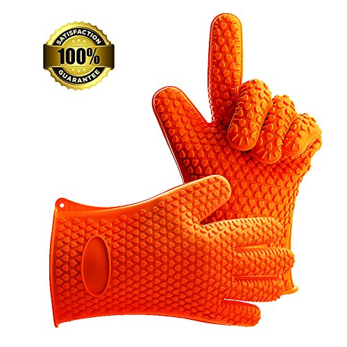 Homar 3 Colors Heat Resistant BBQ Grilling Gloves Oven Mitten Set - Best in Protective Mitts & Potholders - Silicone Baking & Outdoor Cooking Gloves One Size Fits All Perfect for Men & Women (Orange)