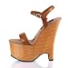 6 1/2 Inch Women's Casual Shoe Faux Wood Grain Platform Sandal Wedge Ankle Strap Black Tan