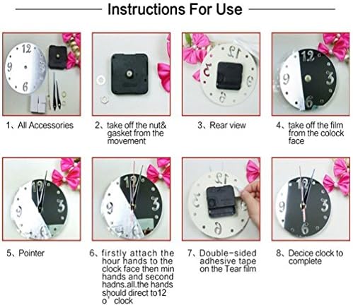 Hongteen Fashion Design DIY 3D Frameless Wall Clock Home Decoration Sticker Room Decor (Arabic numerals &amp; Heart, Silver)