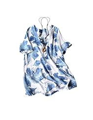 General Print Short Sleeves Linen Summer Round Neck  Dress
