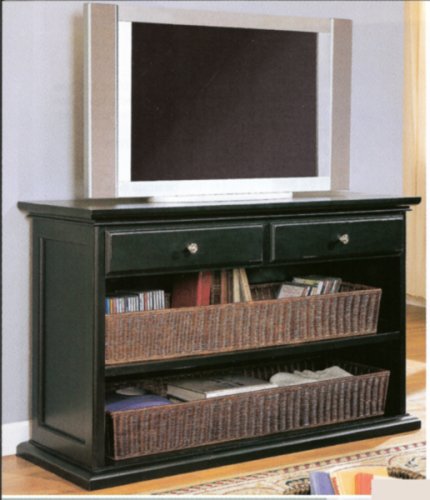 CONSOLE TABLE TV STAND IN DISTRESSED BLACK FINISH Image CONSOLE TABLE TV STAND IN DISTRESSED BLACK FINISH