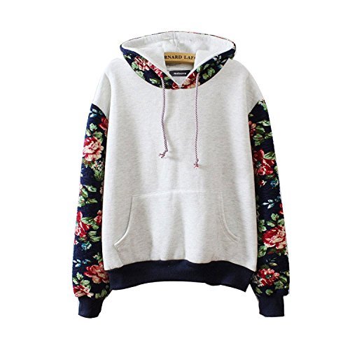 Mebarra Women Thick Warm Floral Printed Long Sleeve Hooded Pullover Sweatshirt