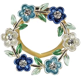 Daisy Ring Crystal Brooch Pin - Blue