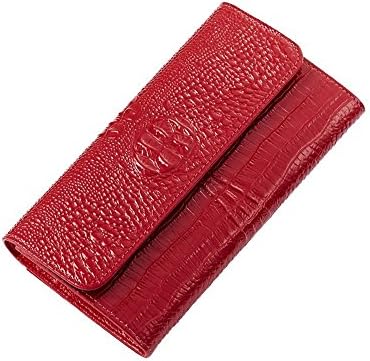 Tinyllet Womens Crocodile Bifold Leather Wallet Red