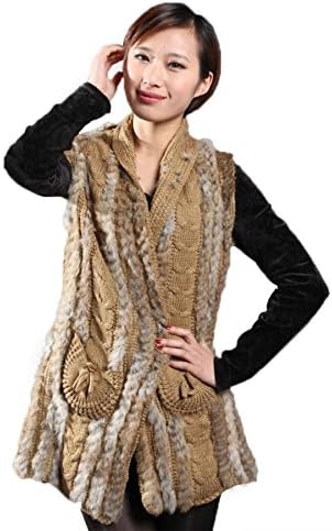AORUI Women's Long Cardigan Woolen and Rabbit Fur Vests Natural Brown Onesize