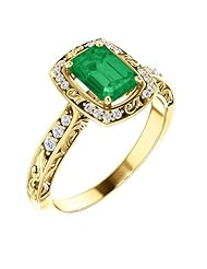 18K Yellow Gold 7.00x5.00mm Emerald Cut Chatham Created Emerald and Diamond Ring -- LIFETIME WARRANTY