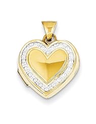 14k Yellow Gold & Rhodium Accent Heart Locket. Metal Wt- 0.73g