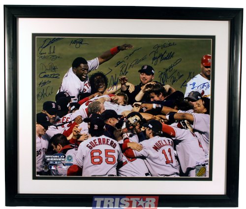 BOSTON RED SOX AUTOGRAPHED 2004 WORLD SERIES RED SOX 16X20 FRAMED 22 SIGNATURES (MLB AUTHENTICATED)