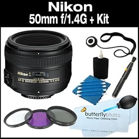 Click here to buy Nikon 50mm f 1.4G SIC SW Prime Nikkor Lens for Nikon Digital SLR Cameras + Filter Kit + Care....