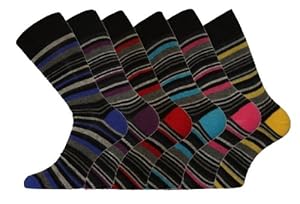 6 Pk Mens Pierre Calvini Luxury Stripe Cotton Rich Sock