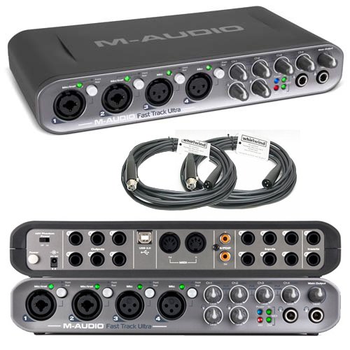 1 Stock M-Audio Fast Track Ultra + 2, 20' Whirlwind EMC20 XLR Cables + 2 Sticker