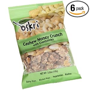 Oskri Cashew Honey Crunch with Cranberries, 3.53-Ounce Bags (Pack of 6) by Oskri