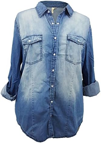 Women's Plus Size Denim Button Down Shirt (XX-Large, Medium Wash)
