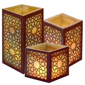 Alabaster Set of 3 Hand-made Arabesque Candle Lamps in a Copper Frame - A033