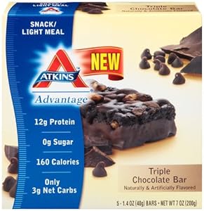 Atkins Advantage Triple Chocolate Light Meal Bar, 1.4 oz. Bars, 5 Count