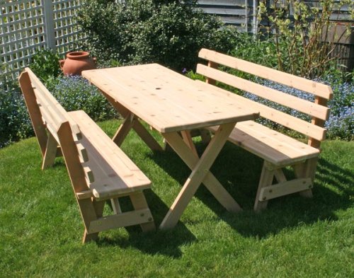 10' Red Cedar 27 Wide Cross Legged Picnic Table w/Backed Benches