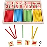 SDBING Wooden Number Cards and Counting Rods with Box