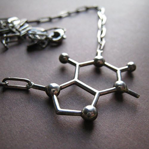 Caffeine Molecule Necklace with chunky chain in oxidized sterling silver