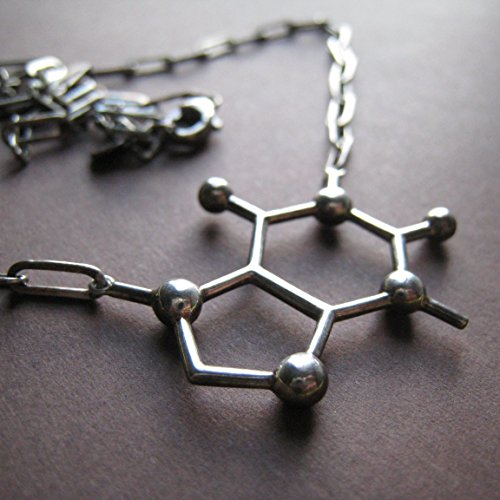 Caffeine Molecule Necklace with chunky chain in oxidized sterling silver
