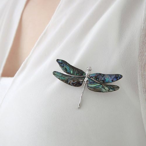 Mother of Pearl Dragonfly Design Colorful Dark Green Shell Scarf Party Wedding Dress Bride Bridal Bridesmaid Bouquet Brooch Pin