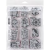 Stampers Anonymous Tim Holtz Cling Rubber Mini Blueprints No.9 Stamp Set, 7 x 8.5"