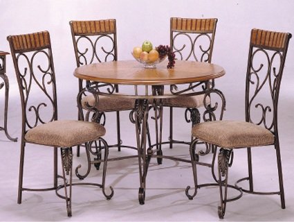 Round Dining Table Set with Chairs in Oak Finish