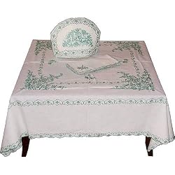 Tablecloth with Napkins in White Cotton Embroidered