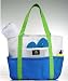Mesh Family Beach Tote - White & Caribbean Blue Whale Bag w Orange Carabiner Hook by Saltwater Canvas