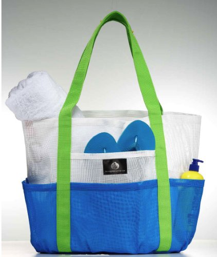 White and Caribbean Blue Mesh Beach Tote – Family Size Whale Bag