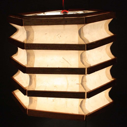 Handmade paper lampshade shape of an hexagon