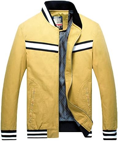 FGYP Men's Pure Color Cotton Fall Sports Yellow Baseball Jacket Coats 3XL