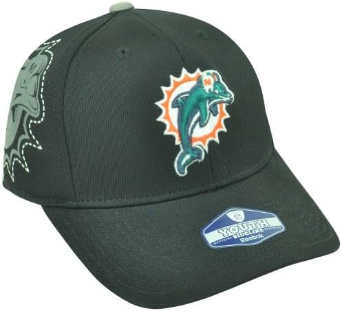 NFL Miami Dolphins Reebok Youth Kid Stretch Flex Fit Black Logo Cap Hat DH1454