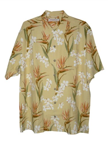 Tommy Bahama Birds of a Flower Silk Camp Shirt (Color: Wicker Yellow, Size XXL)