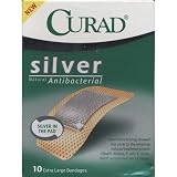 Curad Silver Natural Antibacterial, 10 Extra Large Bandages