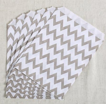Romance Tales Chevron Goodie Favor Paper Bags As Party Supplies, 5 * 7 Inch, 25 Pcs (Grey)