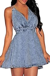 Sexy V-neck Denim/Polyester/Spandex Flared-Skirt Skater Dress/Evening Dress 