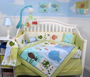 Soho Gold Fish Aquarium Baby Crib Bedding Set 13 Pcs Included Diaper Bag With Changing Pad & Bottle Case