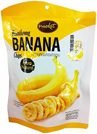 4 Packs of Hom Thong Banana Chips with Natural Taste, Deliicious Fruit Snack By Nacket, Thailand.(43 G/ Pack)